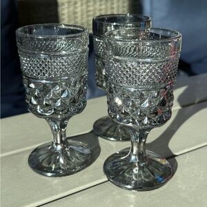 Anchor Hocking Smoke Gray cut glass goblet (3)
